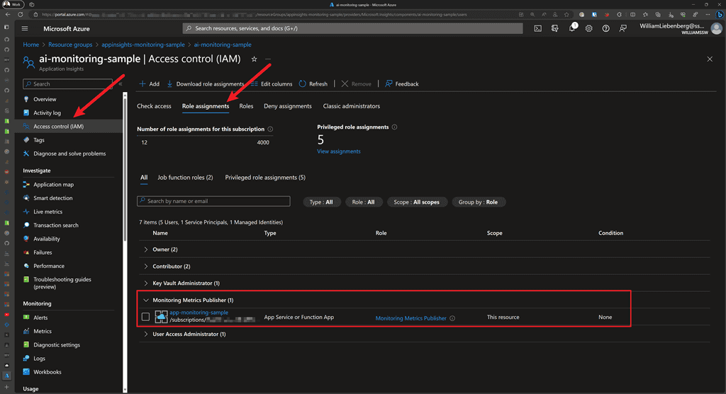 appinsights assigned role