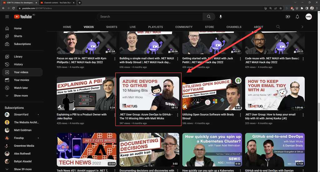 Videos frontend  from manage youtube livestream content