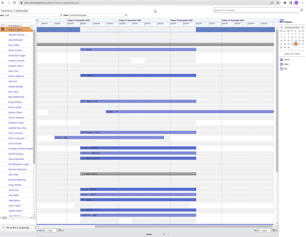 service calendar