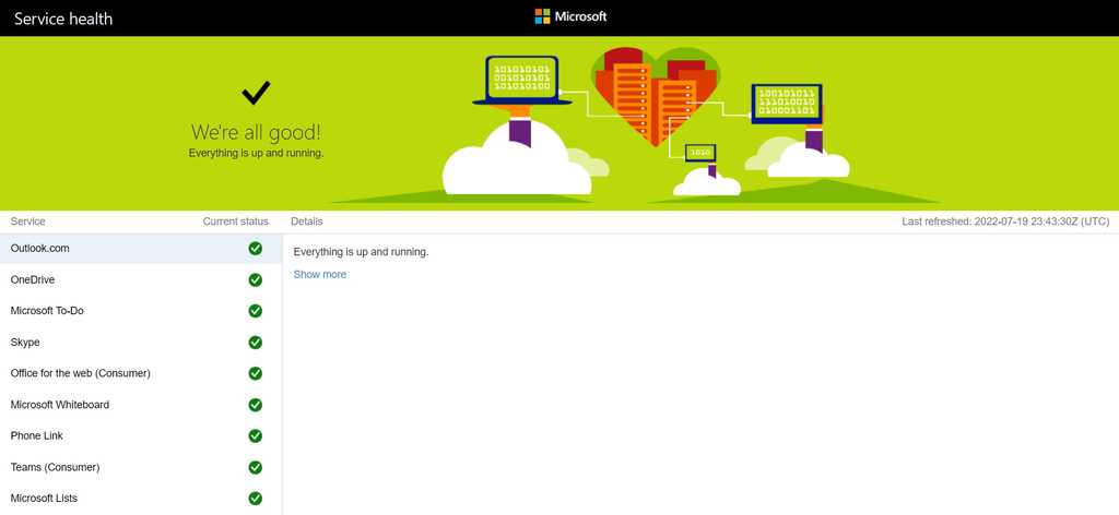 microsoft service health