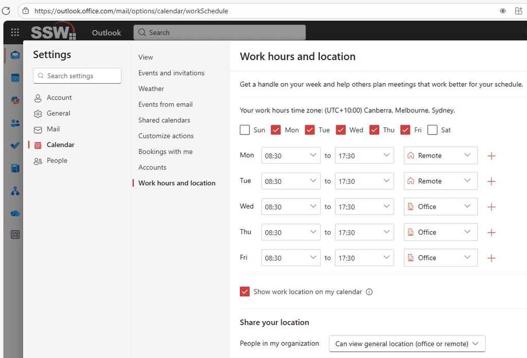 work location calendar