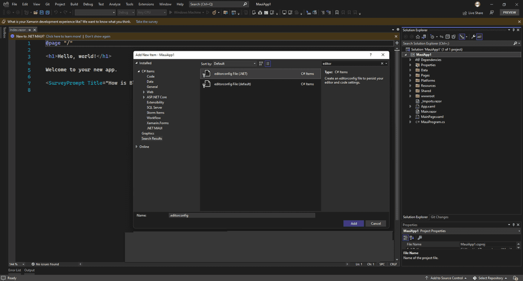 vs2022 add editorconfig