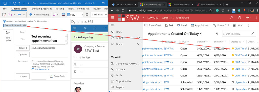 Appointments tracked from Outlook desktop