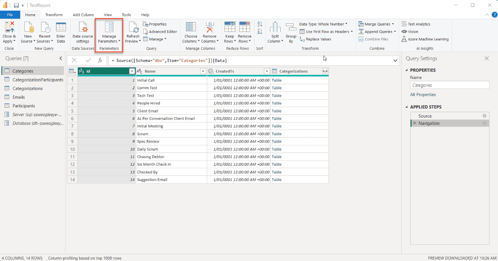 powerbi manage parameters