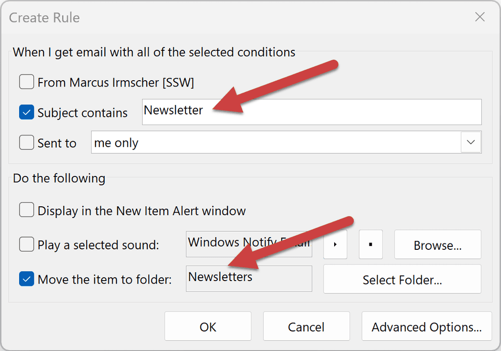 figure 2 setup the rule