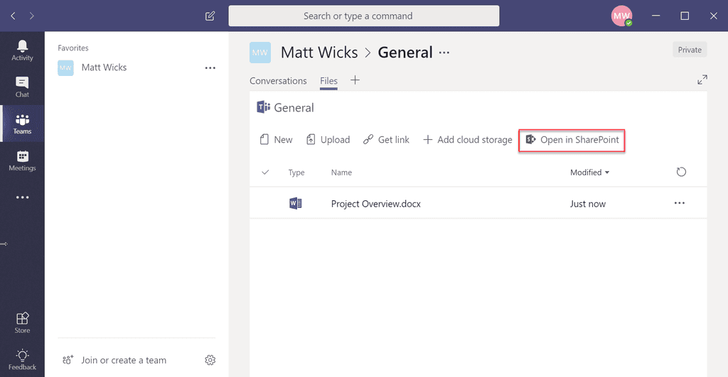 teams   open sharepoint