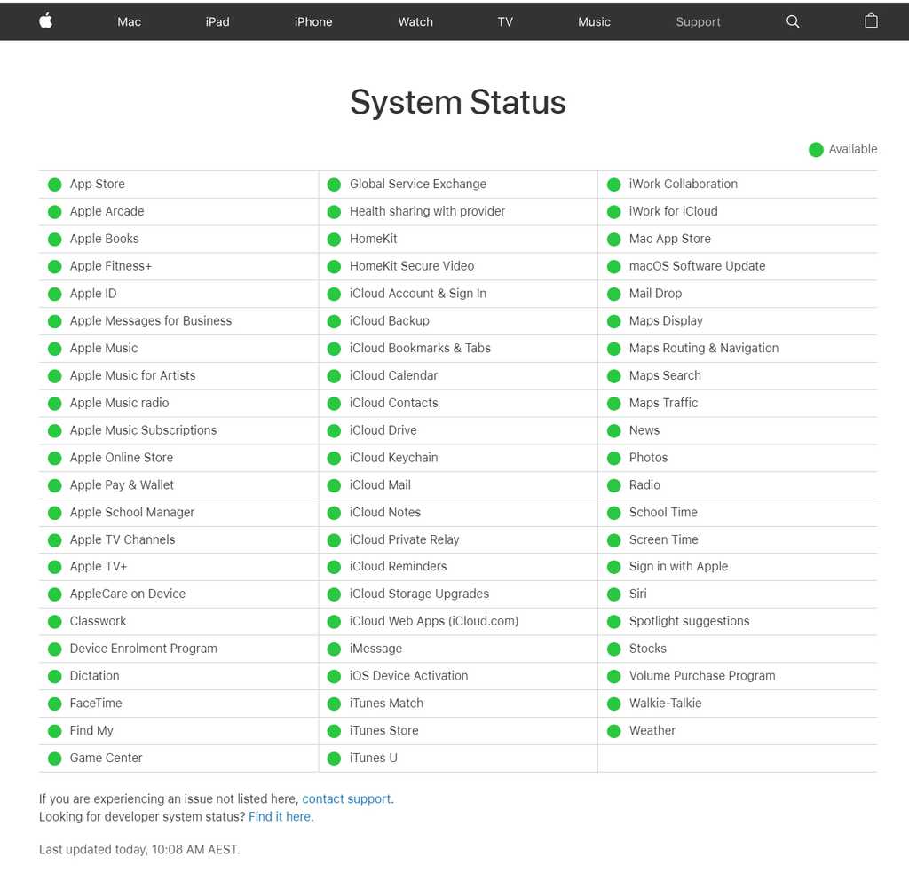 apple system status