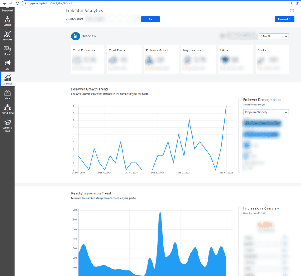 linkedin analytics social pilot