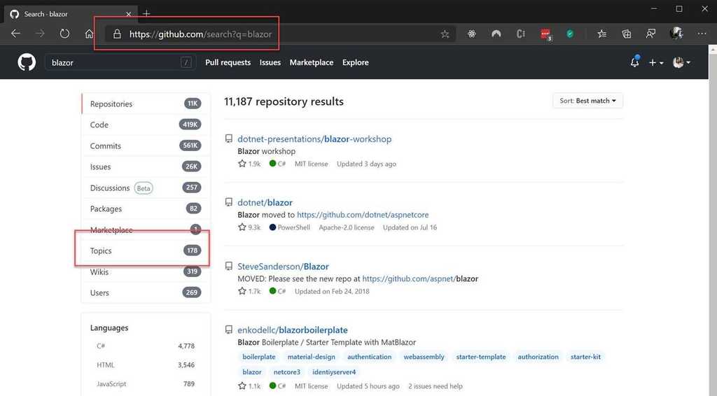 github repositories topics search